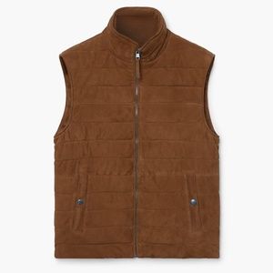Mango Goat Suede Quilted Gilet in Brown, Sz EUR M, USA S.